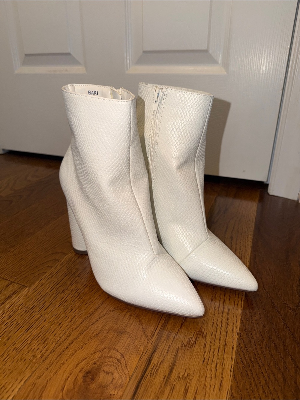 White Pointed Toe Heeled Ankle Boots